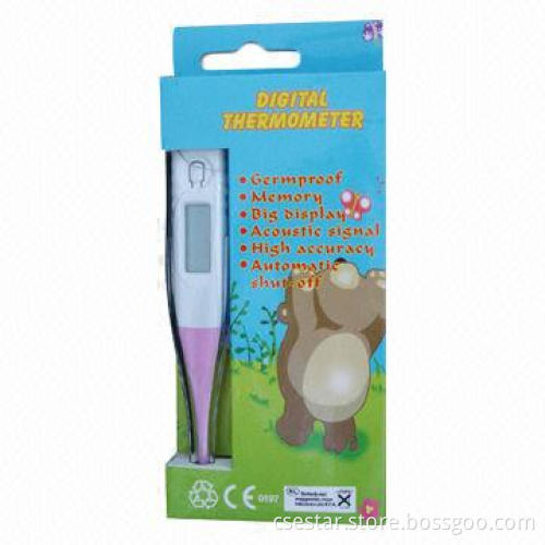 OEM digital clinical thermometer with cartoon head, waterproof and flexible, readable LCD display